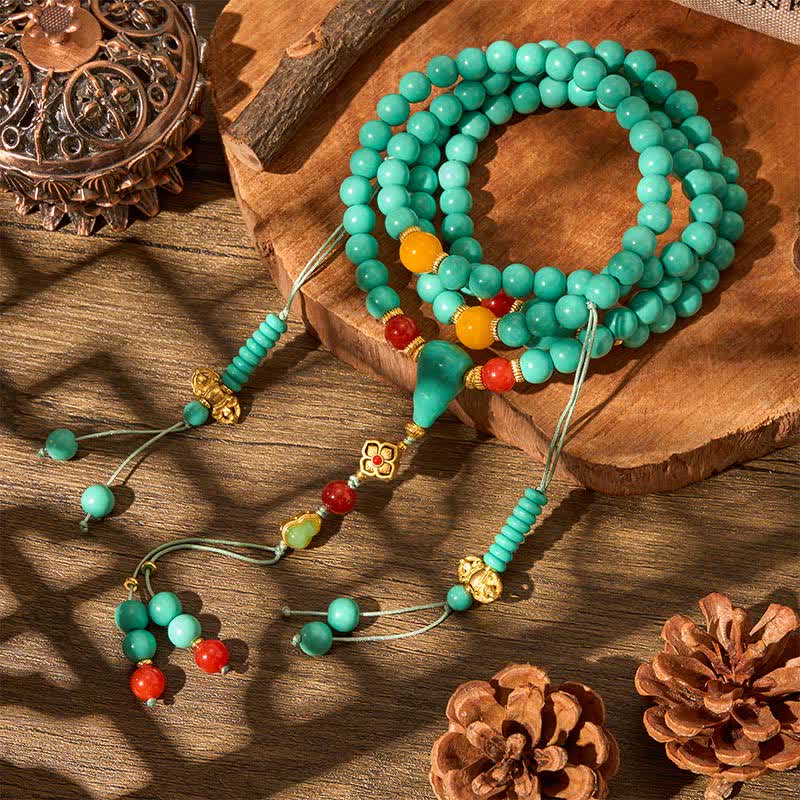 Turquoise Tibetan Round 108 Beads Strength Mala