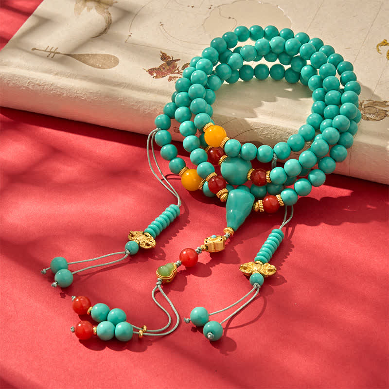 Turquoise Tibetan Round 108 Beads Strength Mala