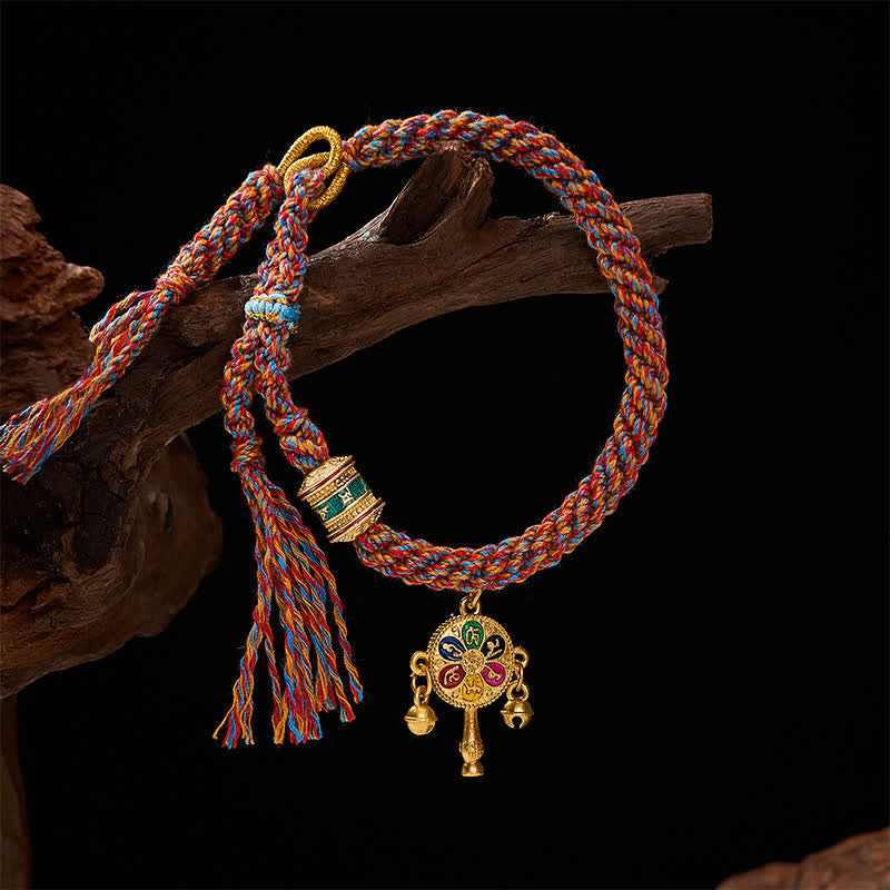 Tibetan Om Mani Padme Hum Protection Red Multicolor Braided Rope Bracelet