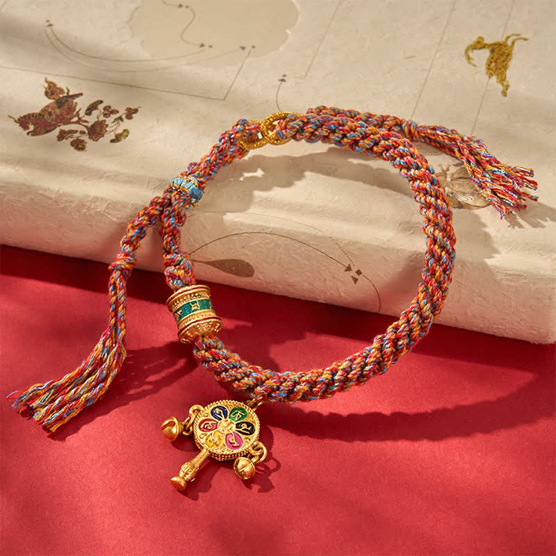 Tibetan Om Mani Padme Hum Protection Red Multicolor Braided Rope Bracelet