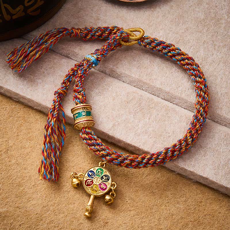 Tibetan Om Mani Padme Hum Protection Red Multicolor Braided Rope Bracelet