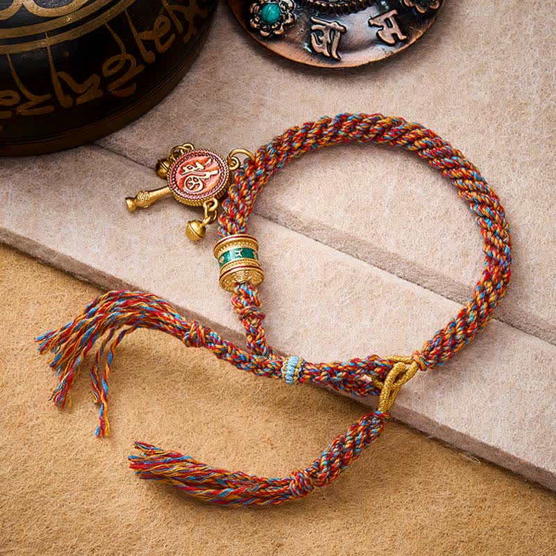 Tibetan Om Mani Padme Hum Protection Red Multicolor Braided Rope Bracelet