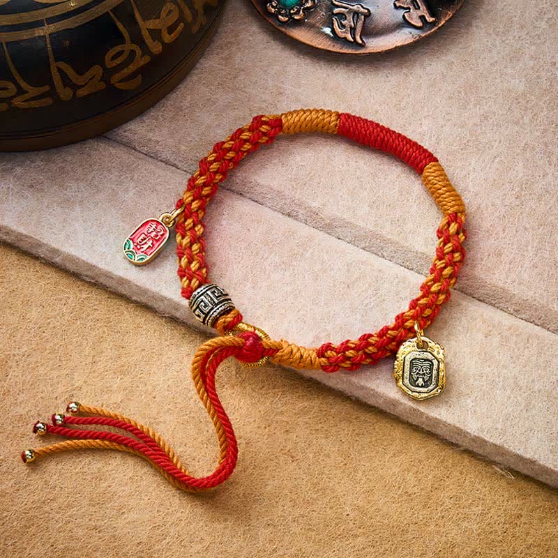 Tibetan Zakiram Protection Red Orange Multicolor Braided Rope Bracelet