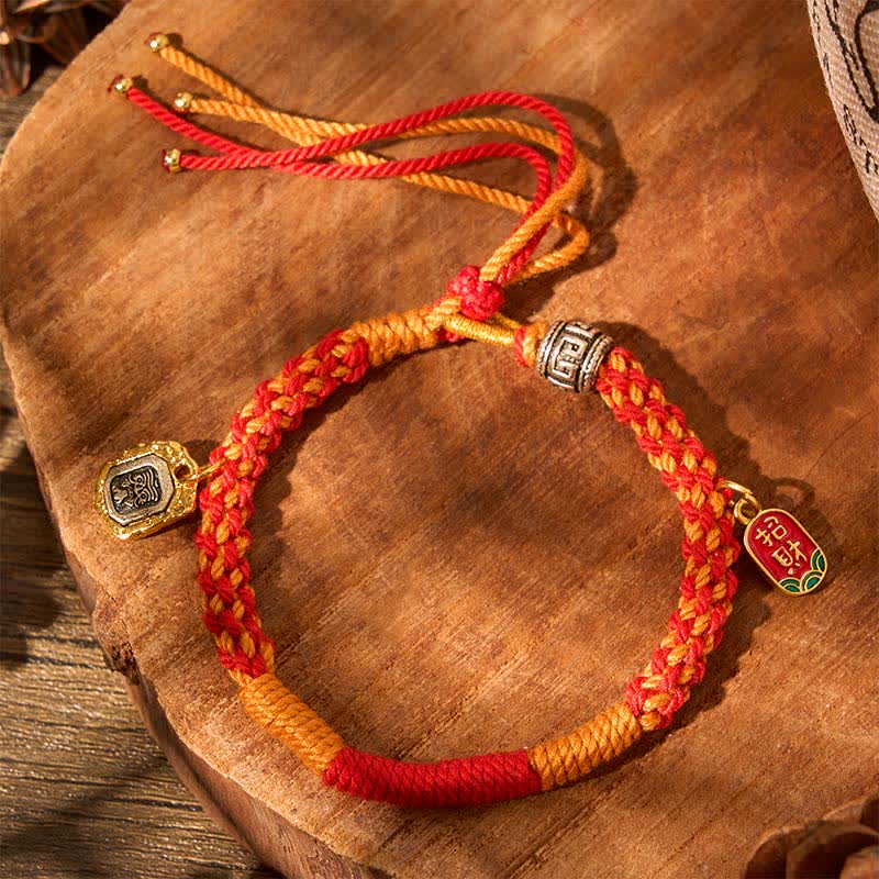 Tibetan Zakiram Protection Red Orange Multicolor Braided Rope Bracelet