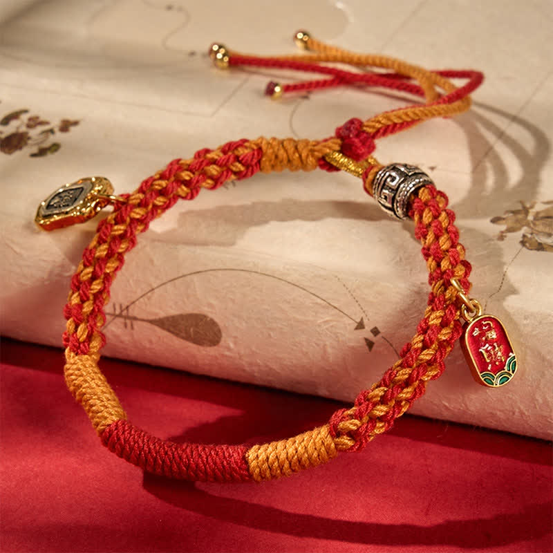 Tibetan Zakiram Protection Red Orange Multicolor Braided Rope Bracelet