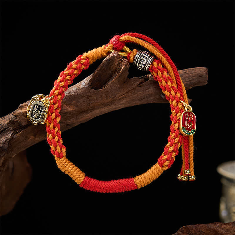 Tibetan Zakiram Protection Red Orange Multicolor Braided Rope Bracelet