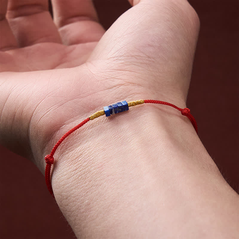 Hand-Woven Ultra-fine Small Square Shape Lapis Lazuli Red String Luck Bracelet