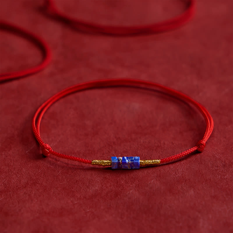 Hand-Woven Ultra-fine Small Square Shape Lapis Lazuli Red String Luck Bracelet