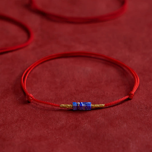 Hand-Woven Ultra-fine Small Square Shape Lapis Lazuli Red String Luck Bracelet