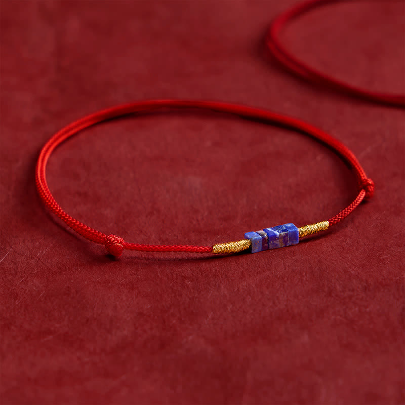 Hand-Woven Ultra-fine Small Square Shape Lapis Lazuli Red String Luck Bracelet