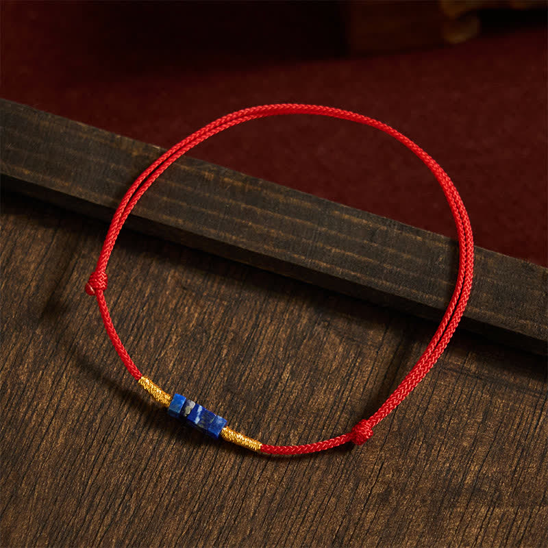 Hand-Woven Ultra-fine Small Square Shape Lapis Lazuli Red String Luck Bracelet