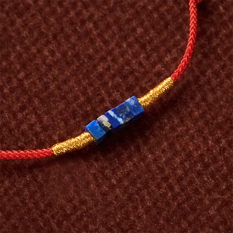 Hand-Woven Ultra-fine Small Square Shape Lapis Lazuli Red String Luck Bracelet