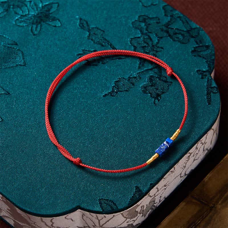 Hand-Woven Ultra-fine Small Square Shape Lapis Lazuli Red String Luck Bracelet