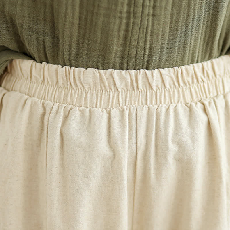 Casual Plain Lace Splicing Cotton Women's Cropped Wide Leg Pants With Pockets