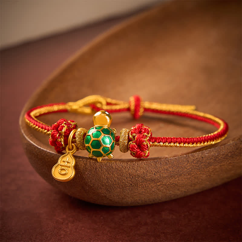 Green Turtle Copper Gourd Red String Lucky Bracelet