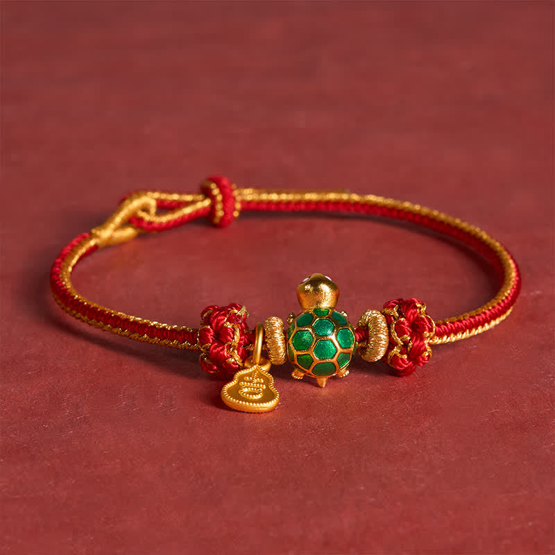 Green Turtle Copper Gourd Red String Lucky Bracelet