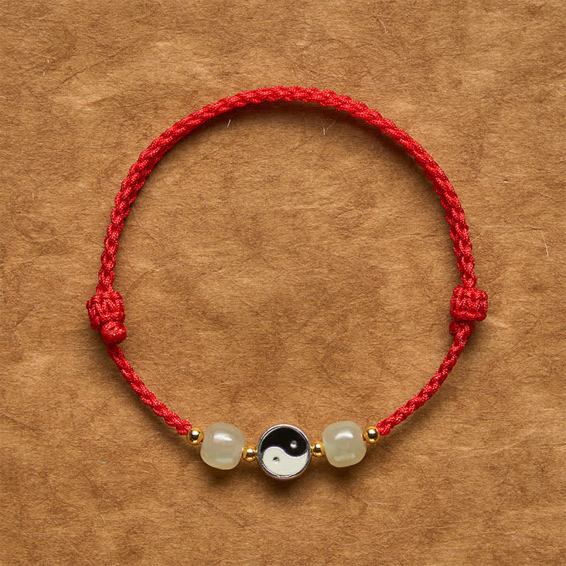 Alloy Yin Yang Hetian Jade Bead Red String Balance Bracelet