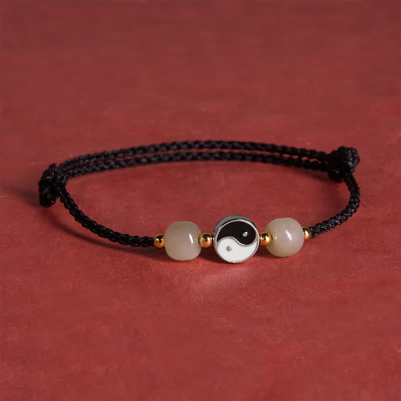 Alloy Yin Yang Hetian Jade Bead Red String Balance Bracelet