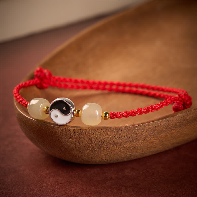 Alloy Yin Yang Hetian Jade Bead Red String Balance Bracelet