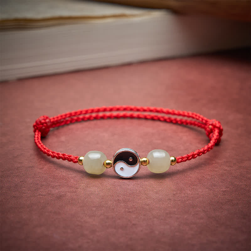 Alloy Yin Yang Hetian Jade Bead Red String Balance Bracelet