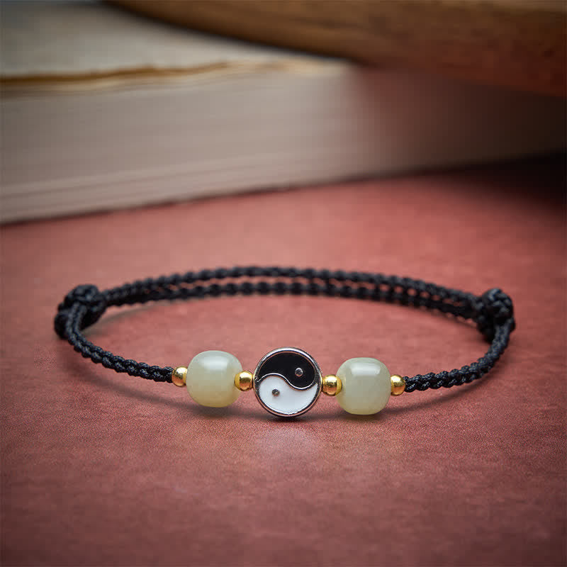 Alloy Yin Yang Hetian Jade Bead Red String Balance Bracelet