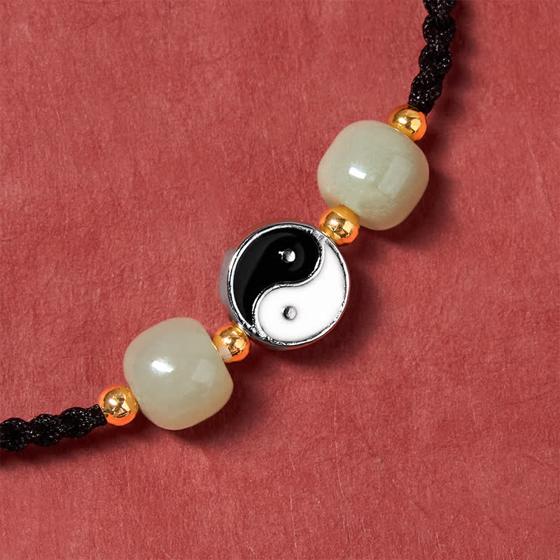 Alloy Yin Yang Hetian Jade Bead Red String Balance Bracelet