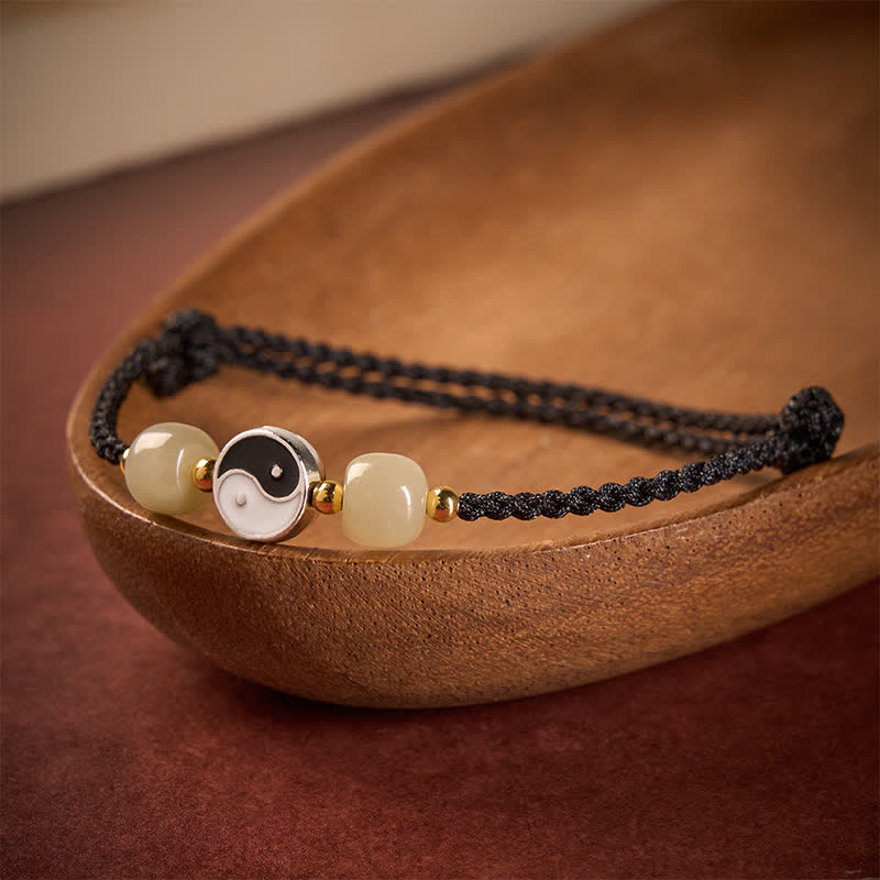 Alloy Yin Yang Hetian Jade Bead Red String Balance Bracelet