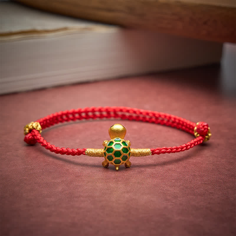 Turtle Red String Lucky Fortune Charm Braided Connection Bracelet