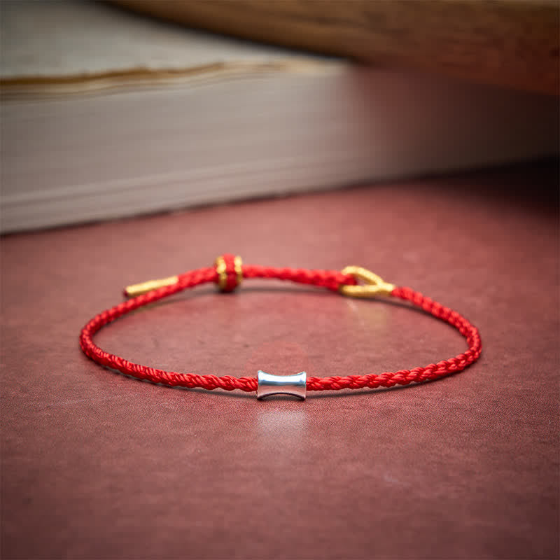 Black Red String 925 Sterling Silver Bamboo Growth Bracelet