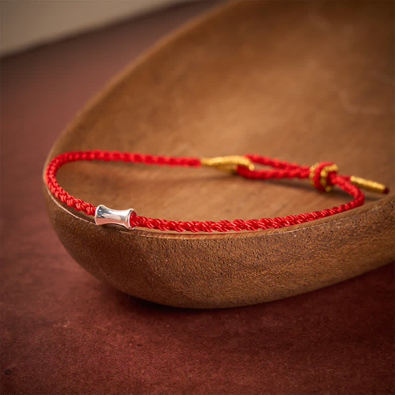 Black Red String 925 Sterling Silver Bamboo Growth Bracelet