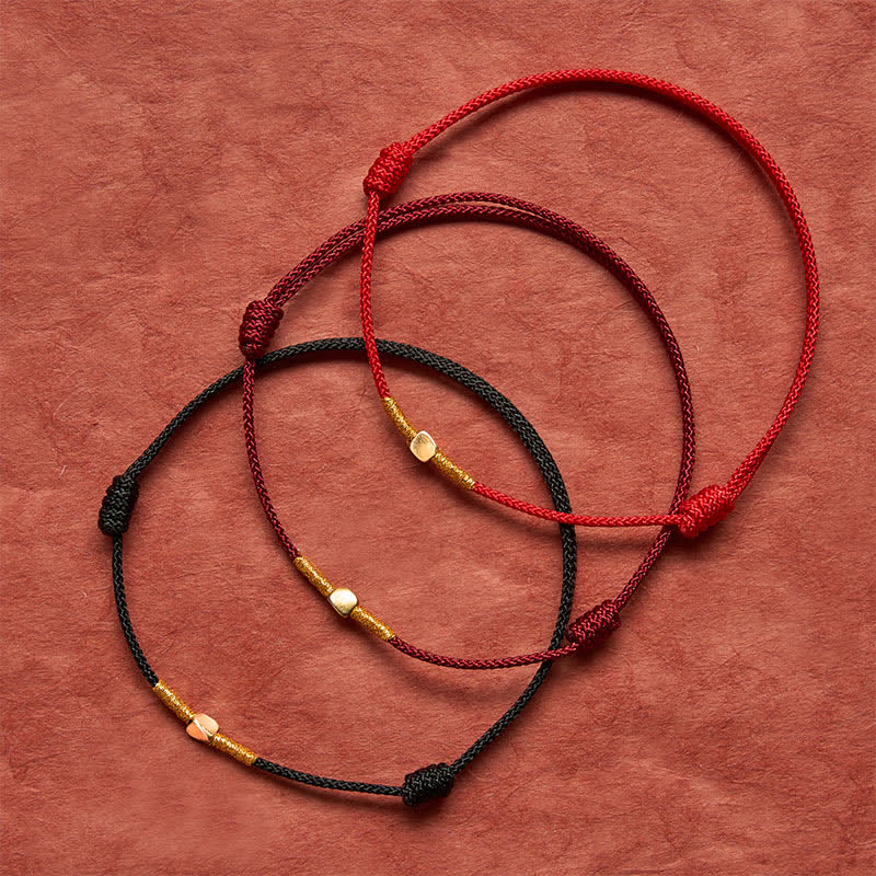 925 Sterling Silver Golden Bead Protection Braided Rope Bracelet