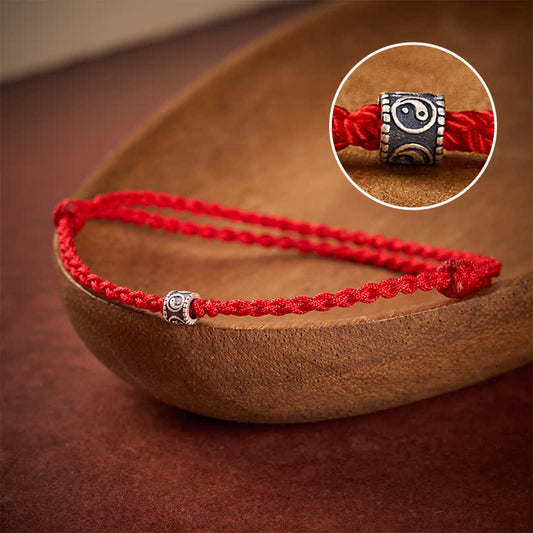 Black Red String 925 Sterling Silver Yin Yang Protection Bracelet Anklet