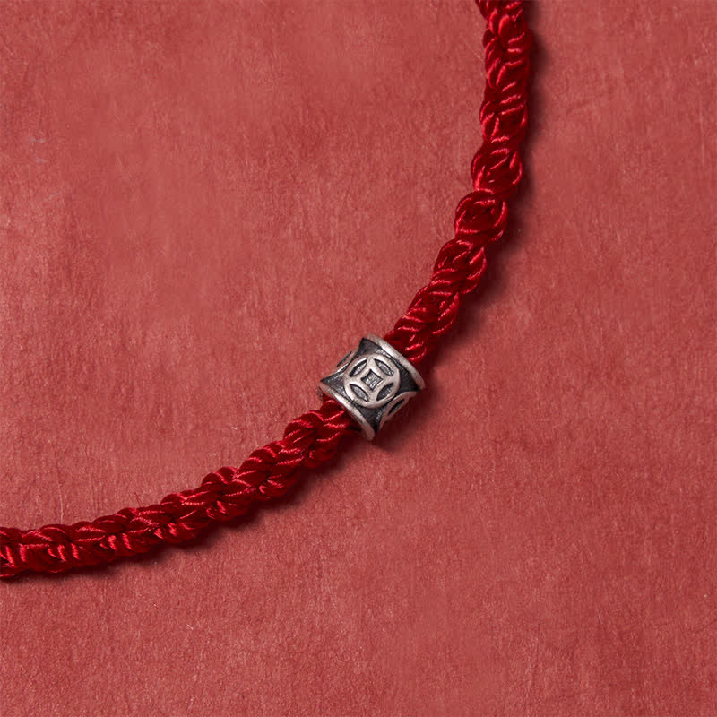 Black Red String 925 Sterling Silver Chinese Coin Protection Minimalist Bracelet