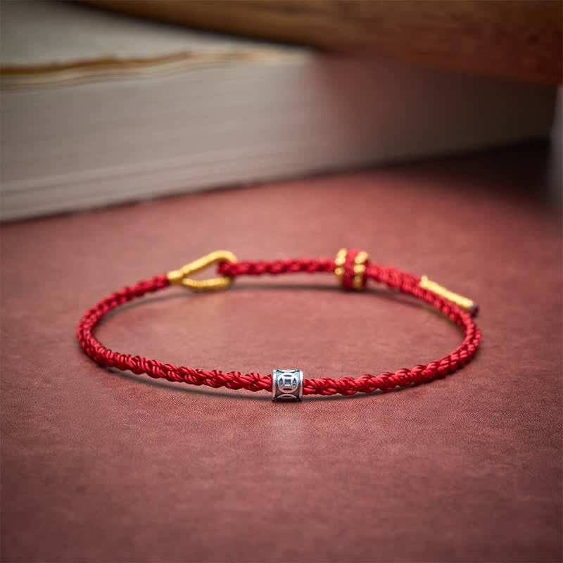 Black Red String 925 Sterling Silver Chinese Coin Protection Minimalist Bracelet