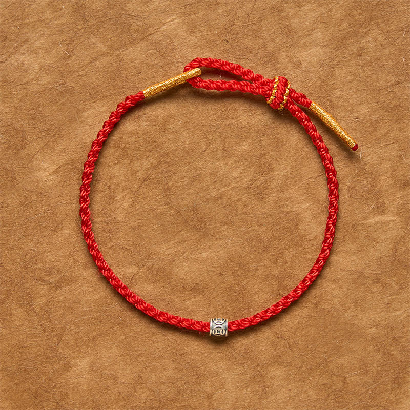 Black Red String 925 Sterling Silver Chinese Coin Protection Minimalist Bracelet