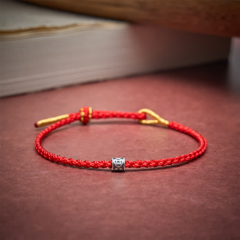 Black Red String 925 Sterling Silver Chinese Coin Protection Minimalist Bracelet