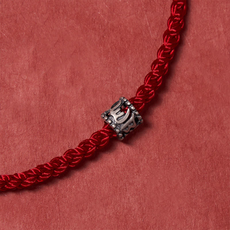 Black Red String 925 Sterling Silver Om Mani Padme Hum Protection Minimalist Bracelet