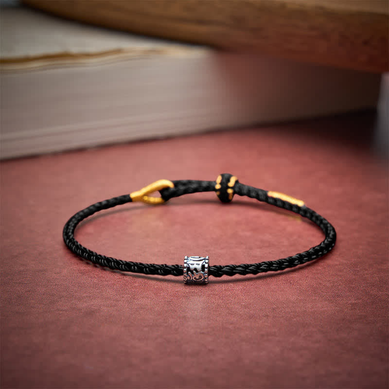 Black Red String 925 Sterling Silver Om Mani Padme Hum Protection Minimalist Bracelet