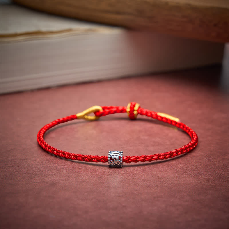 Black Red String 925 Sterling Silver Om Mani Padme Hum Protection Minimalist Bracelet