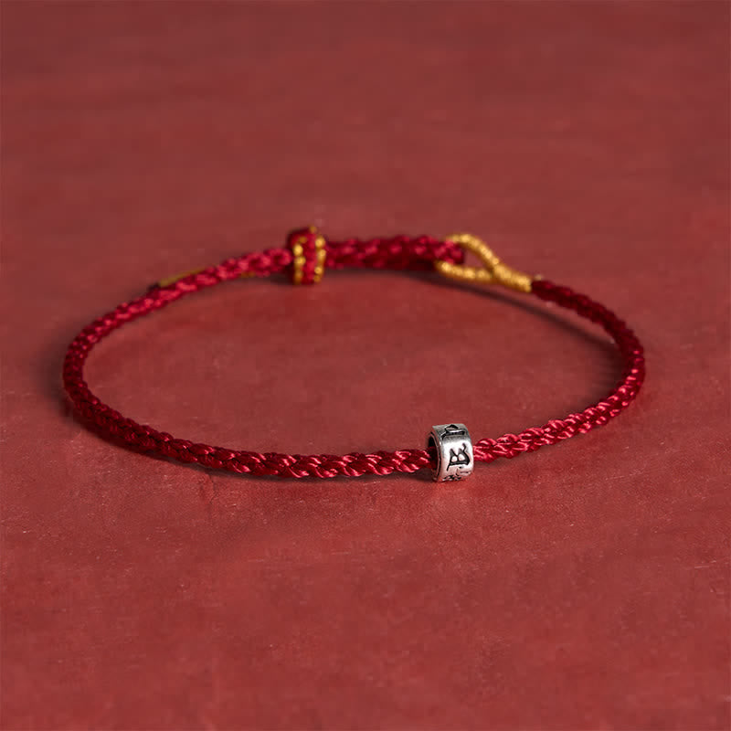 Black Red String 925 Sterling Silver Om Mani Padme Hum Luck Minimalist Bracelet