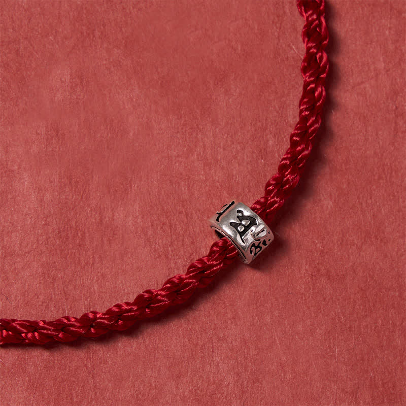 Black Red String 925 Sterling Silver Om Mani Padme Hum Luck Minimalist Bracelet