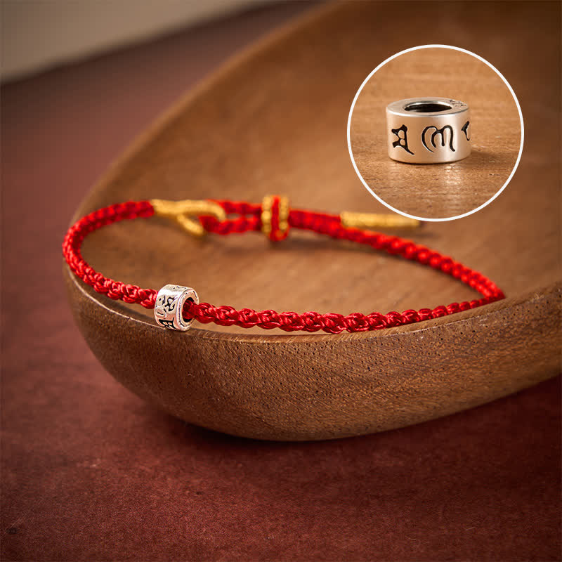 Black Red String 925 Sterling Silver Om Mani Padme Hum Luck Minimalist Bracelet