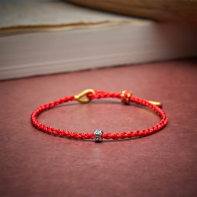 Black Red String 925 Sterling Silver Om Mani Padme Hum Wheel Bead Luck Bracelet