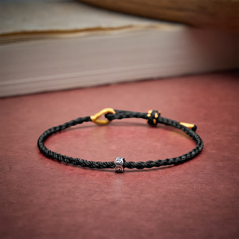 Black Red String 925 Sterling Silver Om Mani Padme Hum Wheel Bead Luck Bracelet