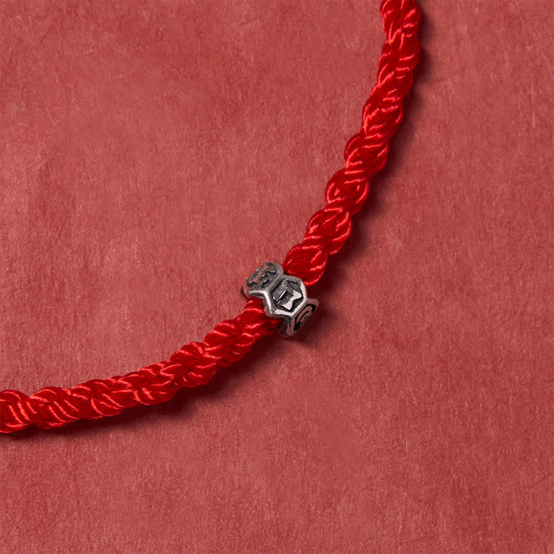 Black Red String 925 Sterling Silver Om Mani Padme Hum Wheel Bead Luck Bracelet