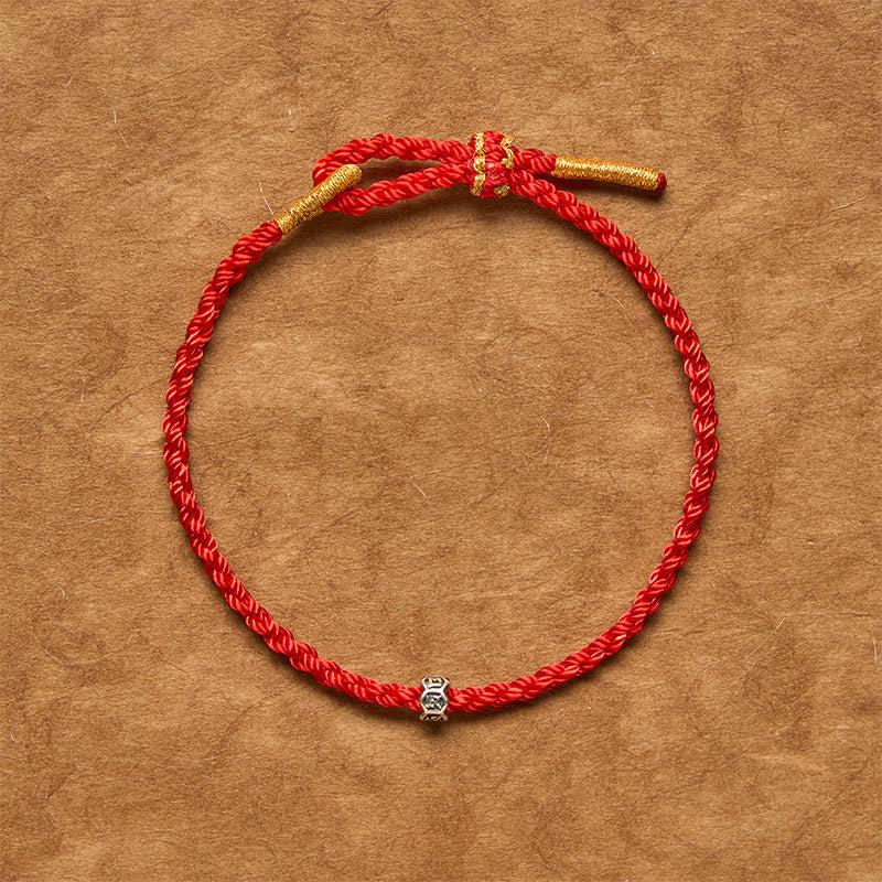 Black Red String 925 Sterling Silver Om Mani Padme Hum Wheel Bead Luck Bracelet