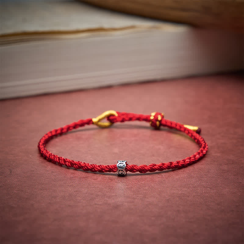 Black Red String 925 Sterling Silver Om Mani Padme Hum Wheel Bead Luck Bracelet