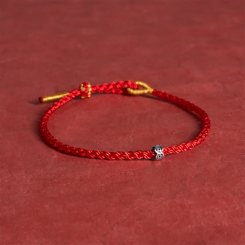 Black Red String 925 Sterling Silver Om Mani Padme Hum Wheel Bead Luck Bracelet