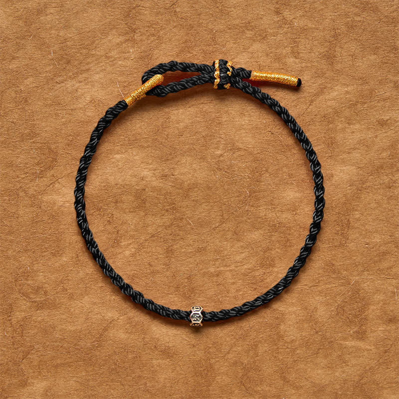 Black Red String 925 Sterling Silver Om Mani Padme Hum Wheel Bead Luck Bracelet