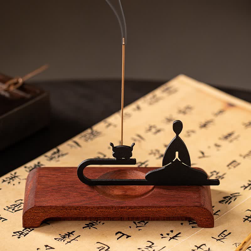 Zen Monk Natural Wood and Iron Meditation Incense Burner